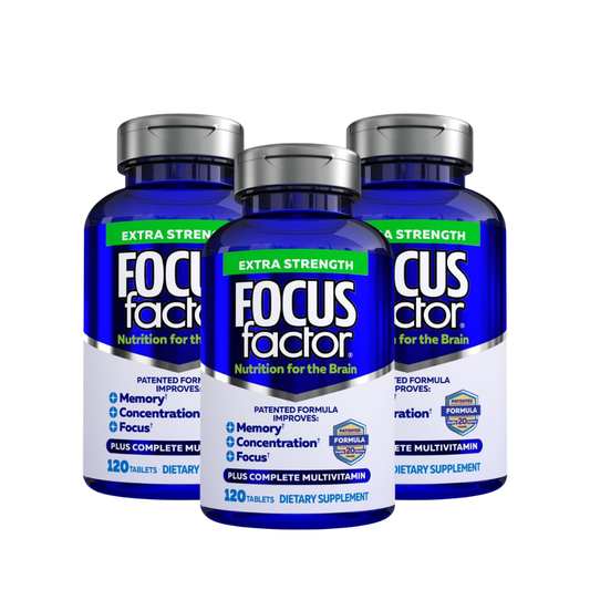 Focus Factor Adults Extra Strength, 120 Count - Brain Supplement for Memory, Concentration and Focus - Complete Multivitamin with DMAE, Vitamin D, DHA - Trusted Health Vitamins