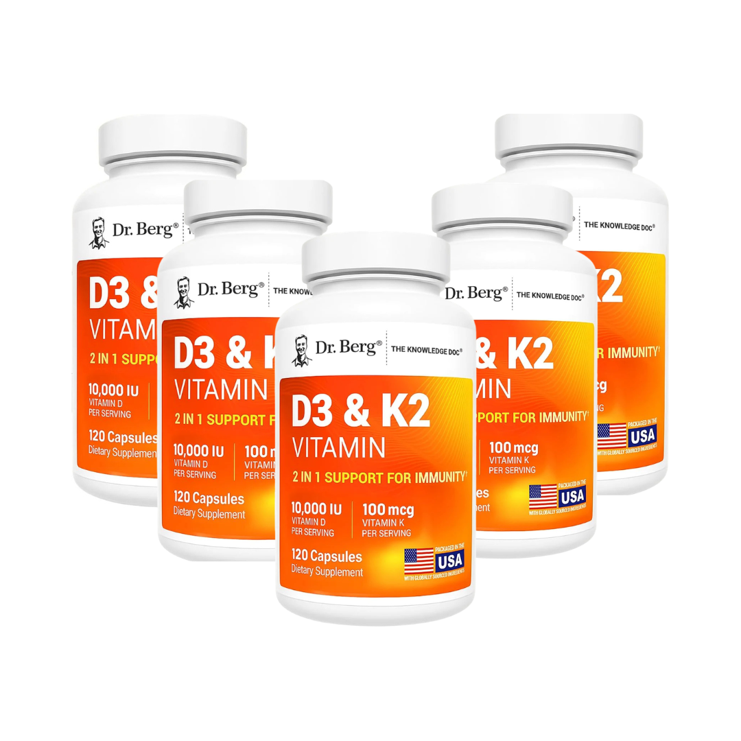 Dr. Berg Maximum Strength 2-in-1 Vitamin D3 K2 (10,000 IU) – High Absorption Formula for Bone, Heart & Immune Support (120 Capsules)