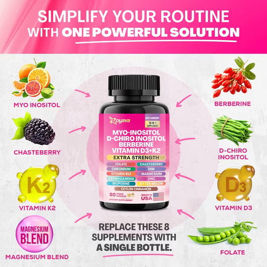 Myo Inositol 750mg Supplement with Berberine, D-Chiro Inositol & 10+ Premium Ingredients – 90 Capsules