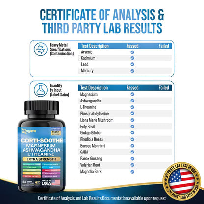 Cortisol Manager Supplement with Magnesium Glycinate, L-Theanine, Ashwagandha & Herbal Blend