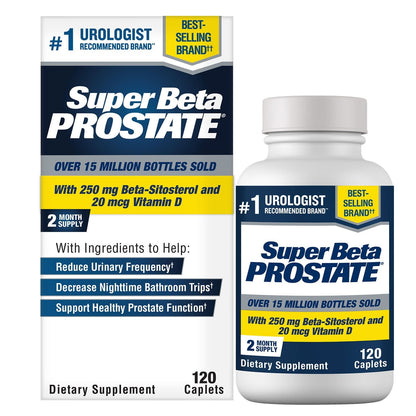Super Beta Prostate Male Supplement with 250 mg Beta-Sitosterol Caplets – 120 Count