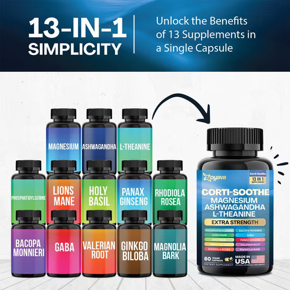 Cortisol Manager Supplement with Magnesium Glycinate, L-Theanine, Ashwagandha & Herbal Blend