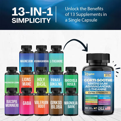 Cortisol Manager Supplement with Magnesium Glycinate, L-Theanine, Ashwagandha & Herbal Blend
