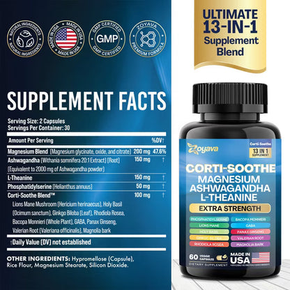 Cortisol Manager Supplement with Magnesium Glycinate, L-Theanine, Ashwagandha & Herbal Blend