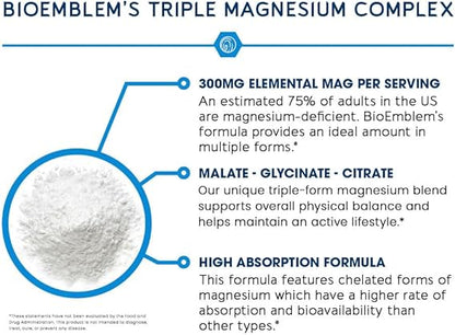 BioEmblem Triple Magnesium Complex – High Absorption Magnesium Glycinate, Malate &amp; Citrate Supplement