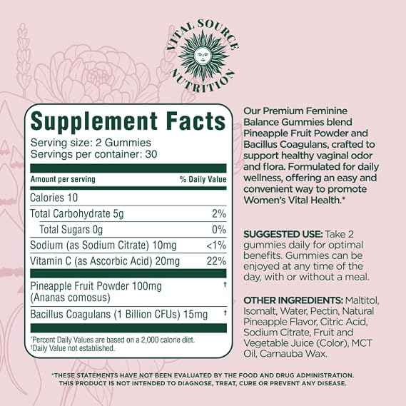 Vital Source Nutrition Premium Feminine Balance Gummies – 60 Gummies