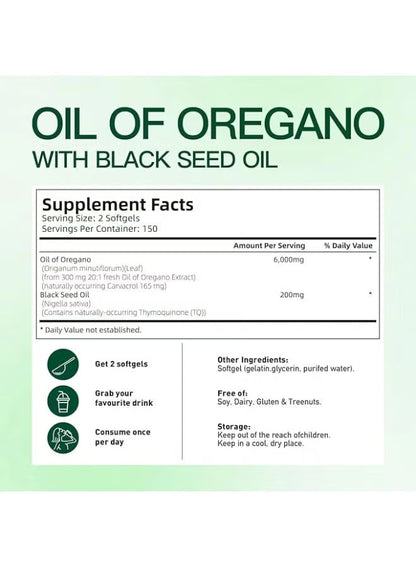 VIVONU Oil of Oregano with Black Seed Oil – Organic Softgels with Carvacrol & Thymoquinone – Digestive, Immune & Wellness Support – 300 Capsules