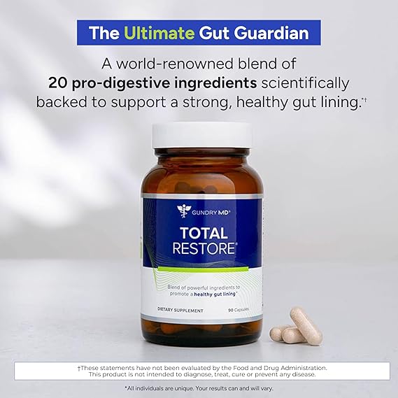 Gundry MD Total Restore – Advanced Gut Lining Support for Digestive &amp; Immune Wellness (90 Capsules)