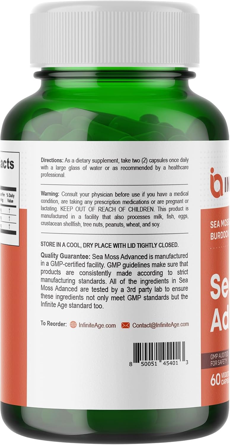 INFINITE AGE 1250mg Sea Moss Advanced Superfood Capsules – 60 Count