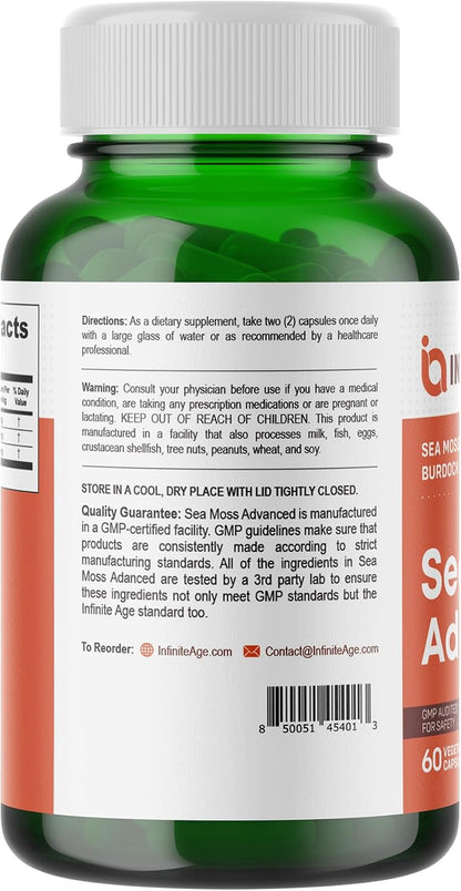 INFINITE AGE 1250mg Sea Moss Advanced Superfood Capsules – 60 Count