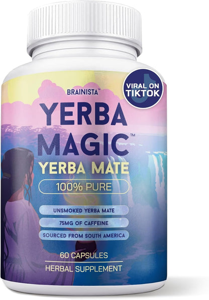 Yerba Mate Capsules, Yerba Magic, Pure Extract, 75mg Caffeine, 60 Count | Pure unsmoked yerba mate extract, 75mg natural plant caffeine, no fillers, vegan,...
