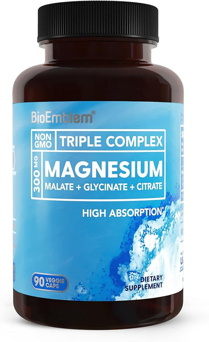BioEmblem Triple Magnesium Complex – High Absorption Magnesium Glycinate, Malate &amp; Citrate Supplement