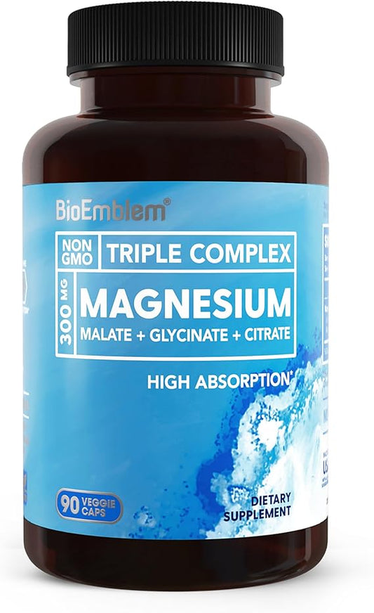 BioEmblem Triple Magnesium Complex – High Absorption Magnesium Glycinate, Malate &amp; Citrate Supplement