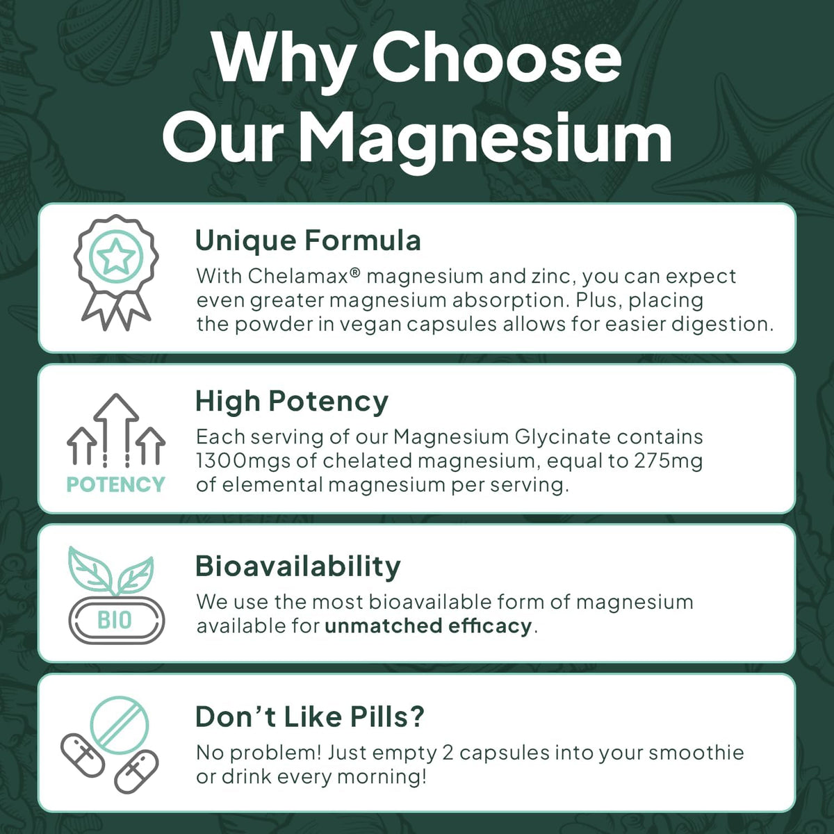 Organics Ocean Pure Magnesium Glycinate with Zinc – Maximum Strength Chelated Support for Sleep, Muscles &amp; Relaxation