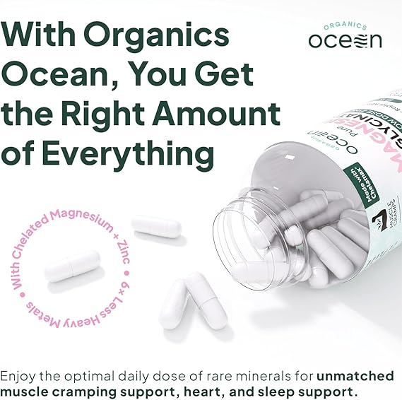Organics Ocean Pure Magnesium Glycinate with Zinc – Maximum Strength Chelated Support for Sleep, Muscles &amp; Relaxation