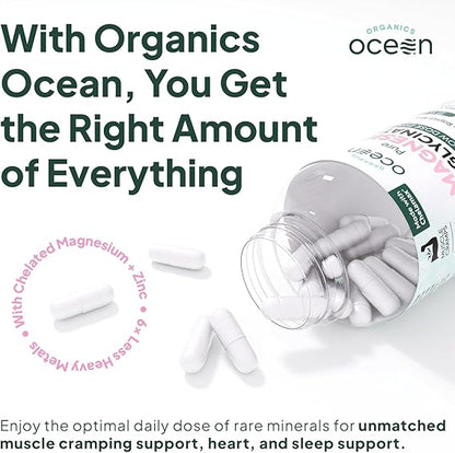 Organics Ocean Pure Magnesium Glycinate with Zinc – Maximum Strength Chelated Support for Sleep, Muscles &amp; Relaxation