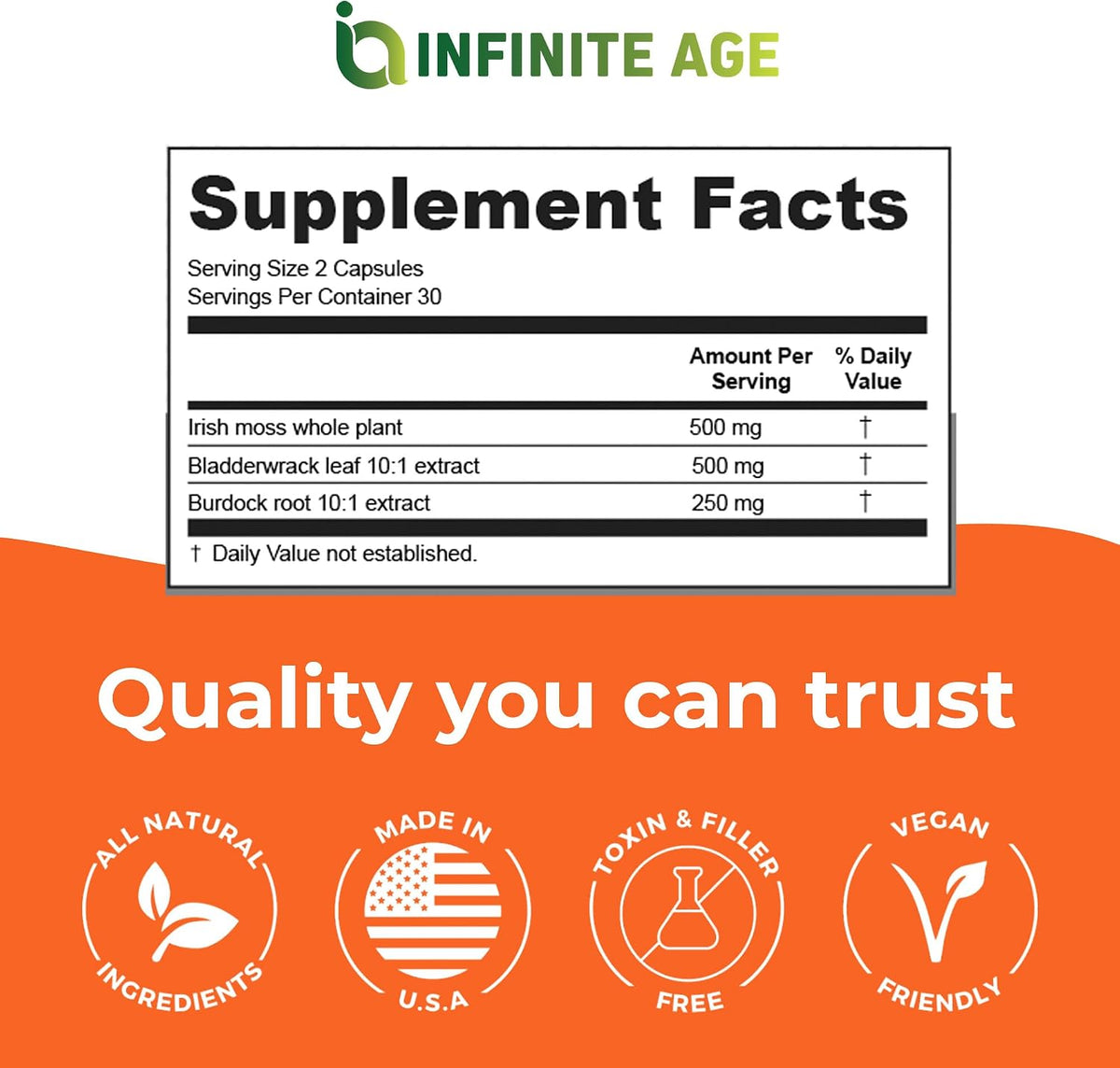 INFINITE AGE 1250mg Sea Moss Advanced Superfood Capsules – 60 Count