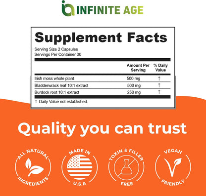 INFINITE AGE 1250mg Sea Moss Advanced Superfood Capsules – 60 Count