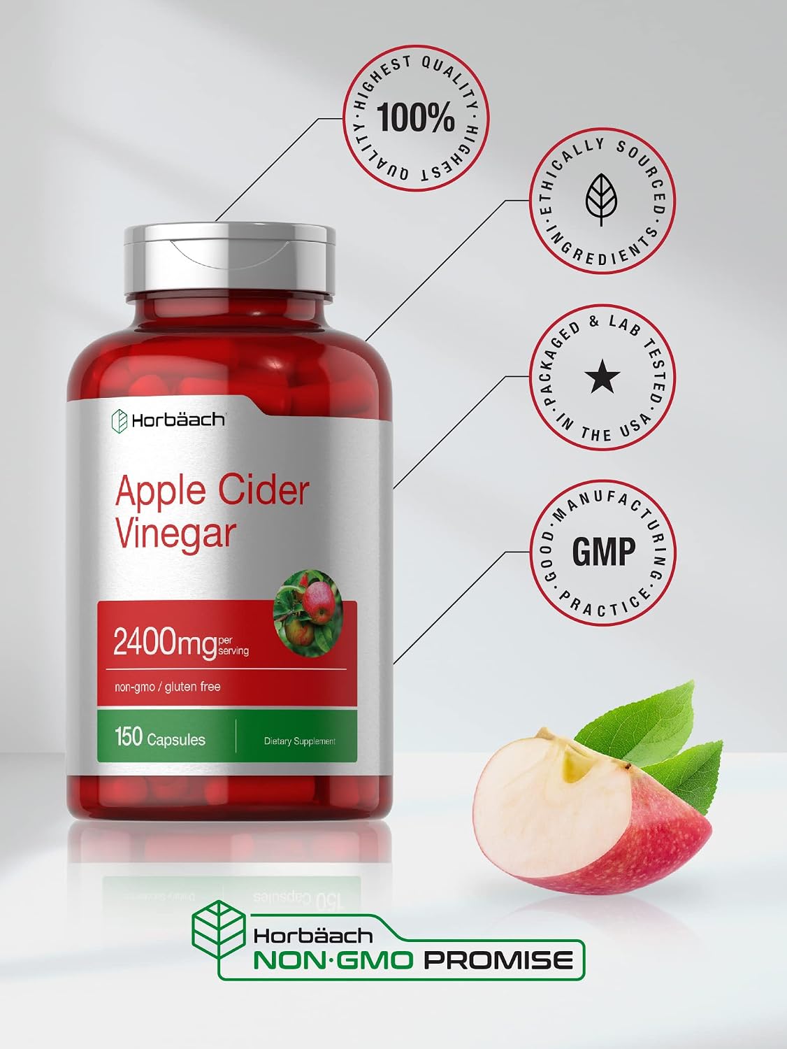 Horbäach Apple Cider Vinegar Capsules 2400mg – 150 Capsules