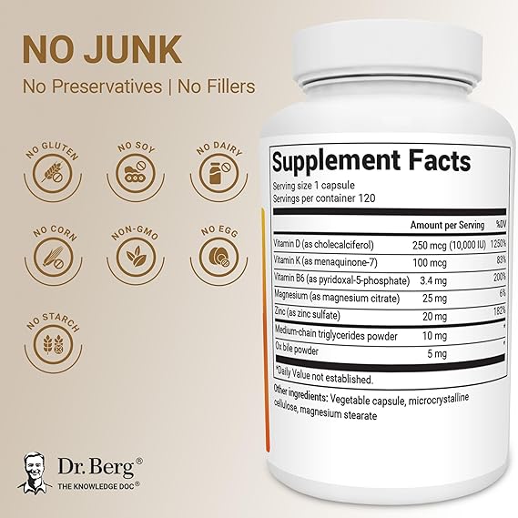 Dr. Berg Maximum Strength 2-in-1 Vitamin D3 K2 (10,000 IU) – High Absorption Formula for Bone, Heart &amp; Immune Support (120 Capsules)