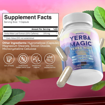 Yerba Magic Yerba Mate Capsules – Pure Extract – 75mg Caffeine – 60 Count