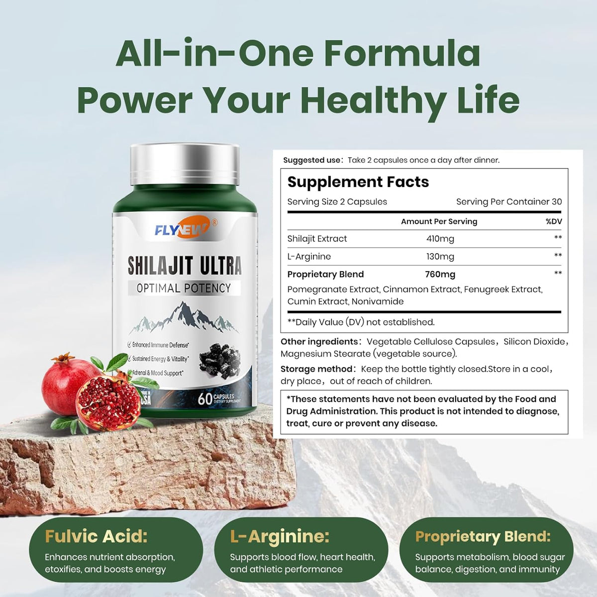 Flynew Shilajit Ultra Optimal Potency – Shilajit Extract with L-Arginine (Pure Formula)
