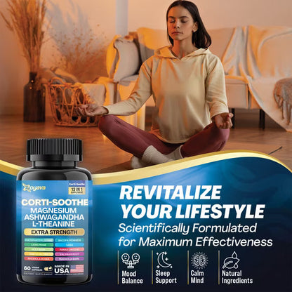 Cortisol Manager Supplement with Magnesium Glycinate, L-Theanine, Ashwagandha & Herbal Blend