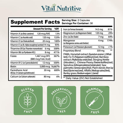 VITAL NUTRITIVE Vital Hair Complex – Biotin & Vitamin B Support for Healthy Hair, Skin & Nails (Men & Women)
