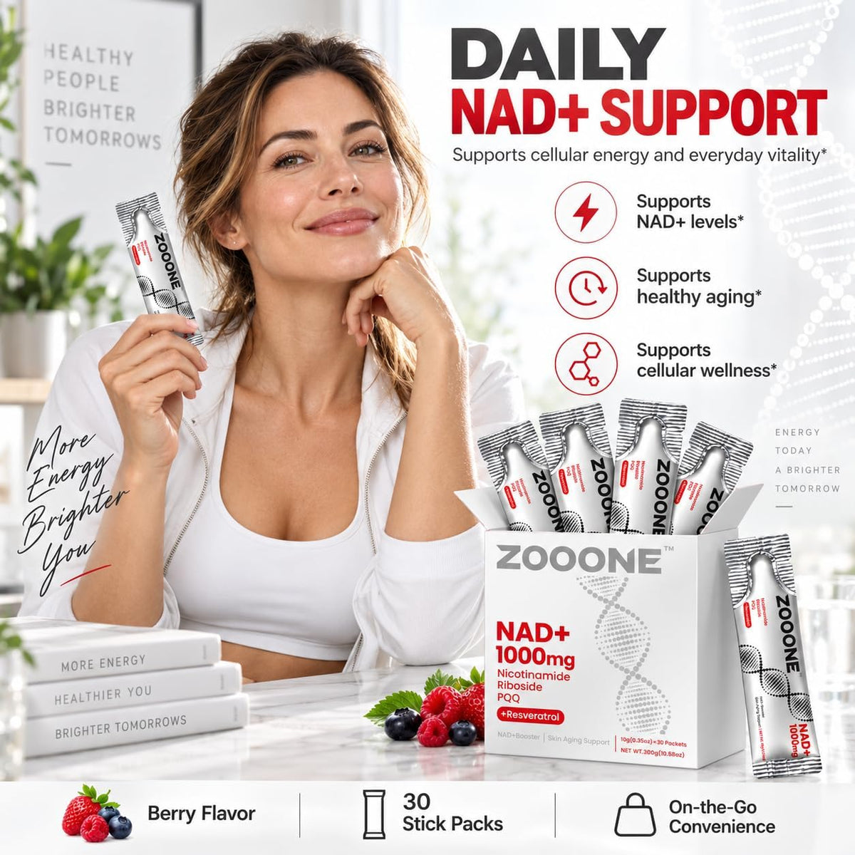 zooone- NAD+ Supplement 30pcs, Premium Nicotinamide Riboside & Resveratrol, DNA Repair & Healthy Aging， Advanced NAD Supplement for Men & Women,...
