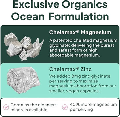 Organics Ocean Pure Magnesium Glycinate with Zinc – Maximum Strength Chelated Support for Sleep, Muscles &amp; Relaxation