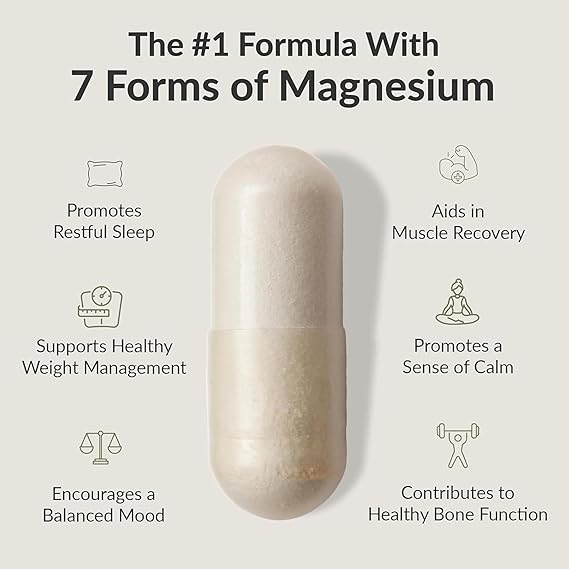 BIOptimizers Magnesium Breakthrough – 7 Forms of Magnesium for Sleep, Stress Relief &Cognitive Support (60 Capsules)