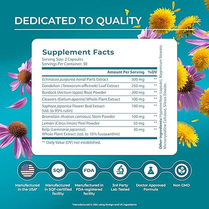 PUREHEALTH RESEARCH Lymph System Support – Lymphatic Drainage Supplement (60 Capsules)