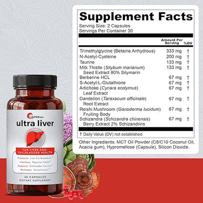 UpWellness Ultra Liver Supplement – Advanced Liver &amp; Gallbladder Support with TMG, NAC &amp; Milk Thistle (60 Capsules)