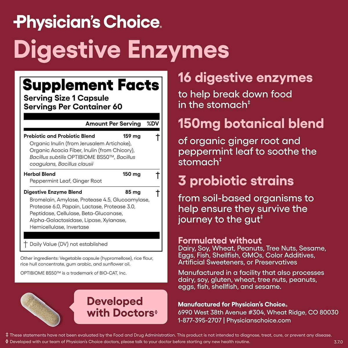 Physician's CHOICE Digestive Enzymes for Bloating & Digestion - Fast-Acting 16 Enzyme Formula with Organic Prebiotics & Probiotics for Gut & Digestive Health - Meal Time Discomfort Relief - 60 CT
