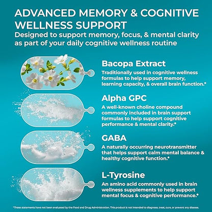 PUREHEALTH RESEARCH Ageless Brain Supplements for Memory and Focus (60 Capsules)