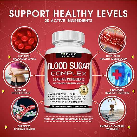 Blood Sugar Complex Supplement - Supports Healthy Blood Sugar Levels Already Within Normal Range All Natural with Cinnamon ( pack of 3), Bitter Melon, Chromium, Mulberry, Alpha Lipoic Acid, Non-GMO, 60 Capsules