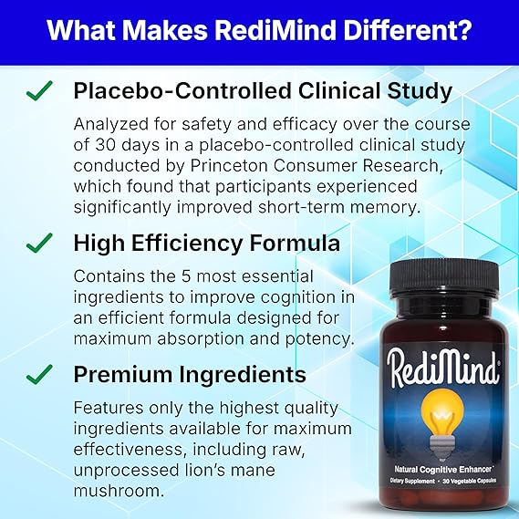 RediMind – Natural Cognitive Enhancement Supplement for Memory, Focus & Mental Clarity