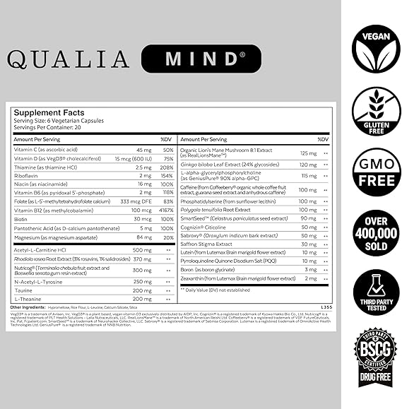 Authentic Qualia Mind Supplement Blend – Advanced Brain Health & Cognitive Performance Support (120 Capsules)