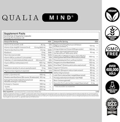 Authentic Qualia Mind Supplement Blend – Advanced Brain Health & Cognitive Performance Support (120 Capsules)