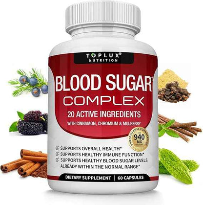 Blood Sugar Complex Supplement - Supports Healthy Blood Sugar Levels Already Within Normal Range All Natural with Cinnamon ( pack of 3), Bitter Melon, Chromium, Mulberry, Alpha Lipoic Acid, Non-GMO, 60 Capsules