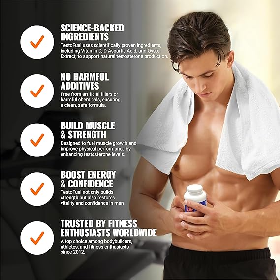 TestoFuel 120 T-Booster Pills – Natural Testosterone Support for Strength, Energy &amp; Muscle Growth