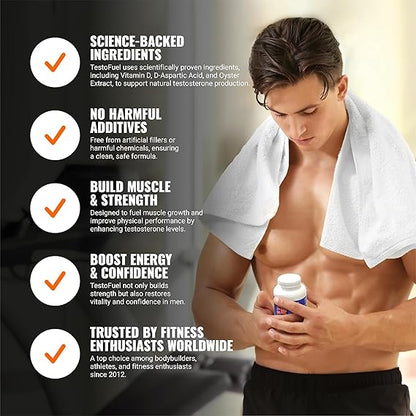 TestoFuel 120 T-Booster Pills – Natural Testosterone Support for Strength, Energy &amp; Muscle Growth