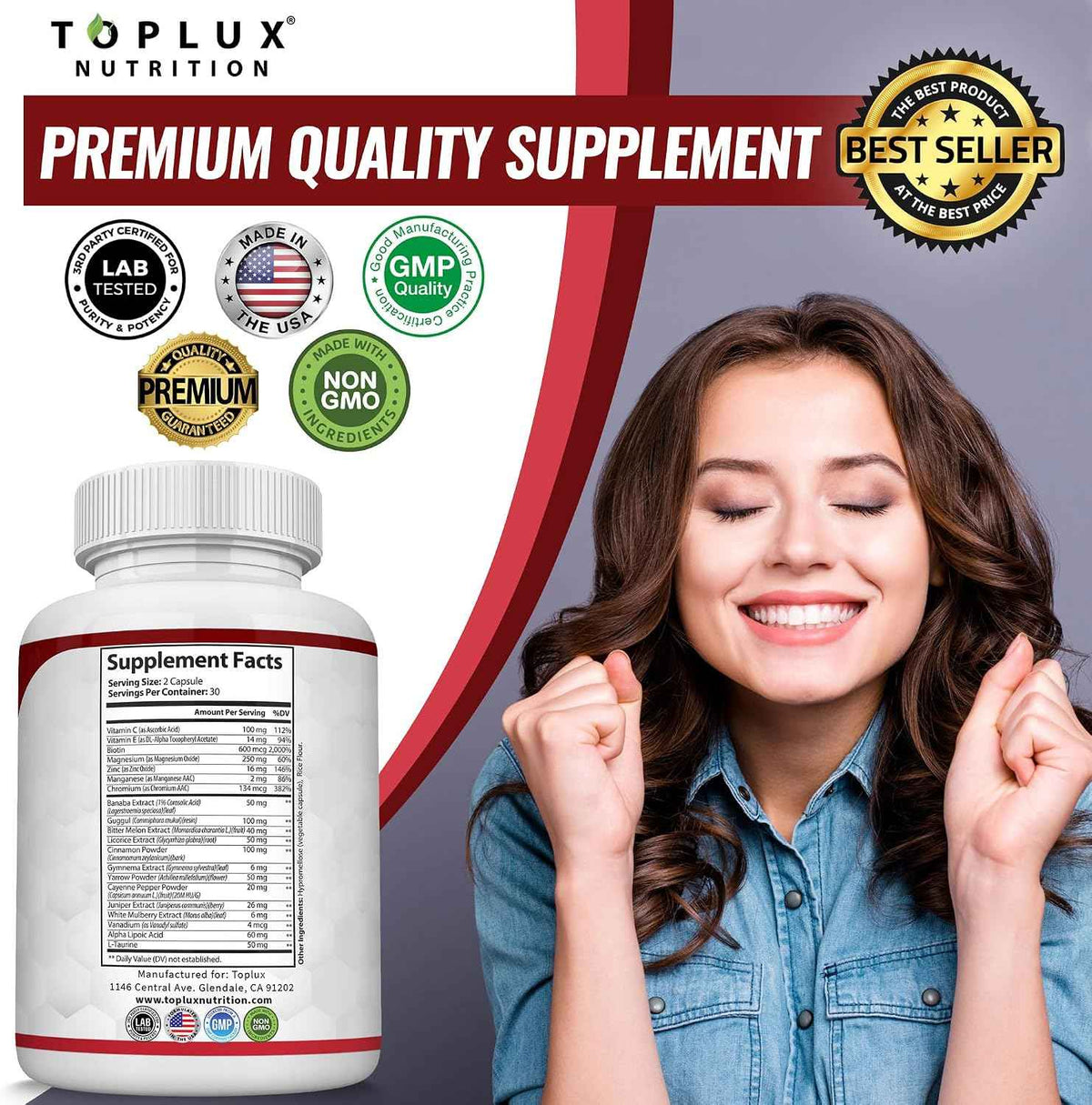 Blood Sugar Complex Supplement - Supports Healthy Blood Sugar Levels Already Within Normal Range All Natural with Cinnamon ( pack of 3), Bitter Melon, Chromium, Mulberry, Alpha Lipoic Acid, Non-GMO, 60 Capsules