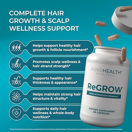 PUREHEALTH RESEARCH ReGrow Hair Growth Vitamins (60 Capsules)
