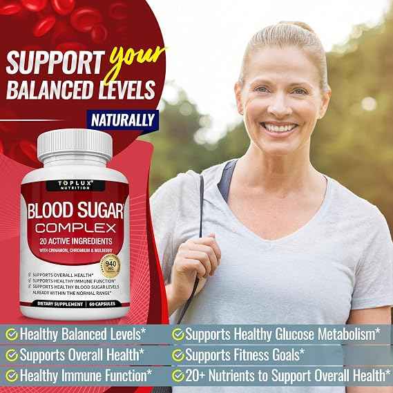 Blood Sugar Complex Supplement - Supports Healthy Blood Sugar Levels Already Within Normal Range All Natural with Cinnamon ( pack of 3), Bitter Melon, Chromium, Mulberry, Alpha Lipoic Acid, Non-GMO, 60 Capsules