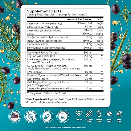 PUREHEALTH RESEARCH ReGrow Hair Growth Vitamins (60 Capsules)