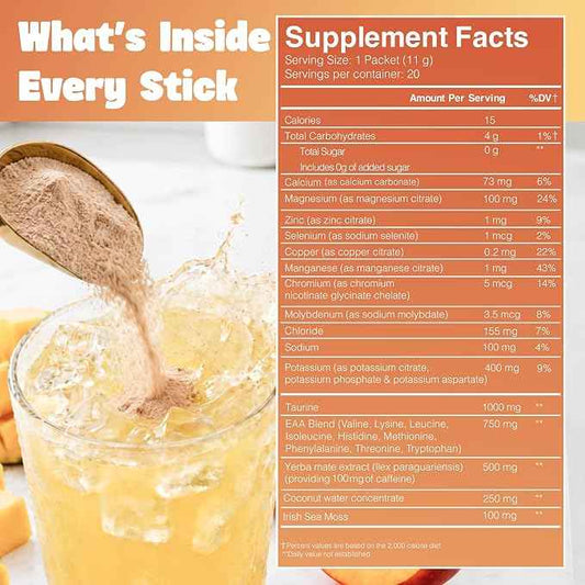Yerba Mate Energy Drinks, Yerba Magic, Gut Health, Peach Mango, 30 Servings