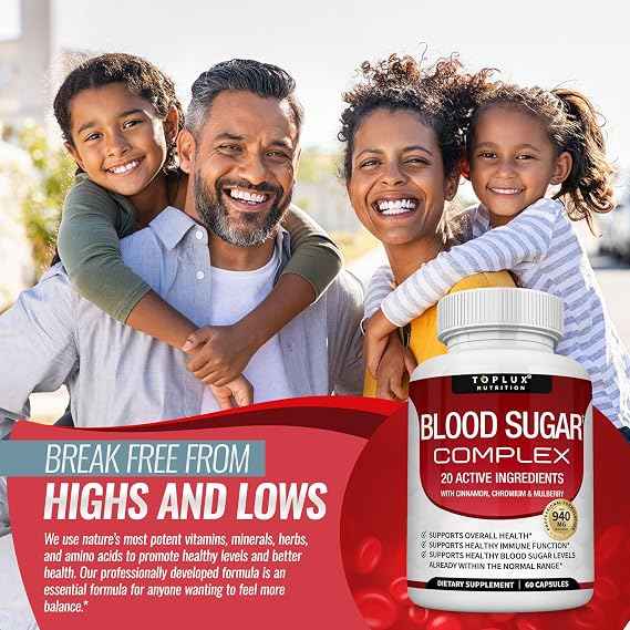 Blood Sugar Complex Supplement - Supports Healthy Blood Sugar Levels Already Within Normal Range All Natural with Cinnamon ( pack of 3), Bitter Melon, Chromium, Mulberry, Alpha Lipoic Acid, Non-GMO, 60 Capsules