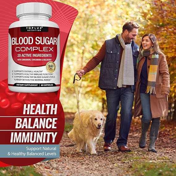 Blood Sugar Complex Supplement - Supports Healthy Blood Sugar Levels Already Within Normal Range All Natural with Cinnamon ( pack of 3), Bitter Melon, Chromium, Mulberry, Alpha Lipoic Acid, Non-GMO, 60 Capsules