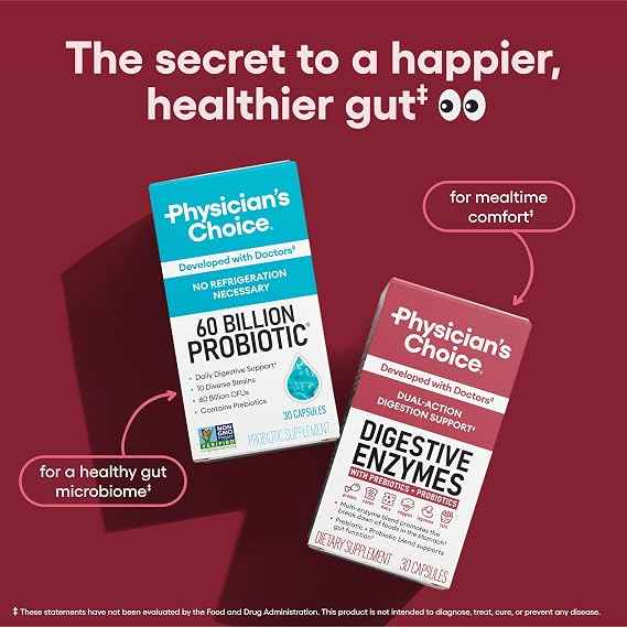 Physician's CHOICE Digestive Enzymes for Bloating & Digestion - Fast-Acting 16 Enzyme Formula with Organic Prebiotics & Probiotics for Gut & Digestive Health - Meal Time Discomfort Relief - 60 CT